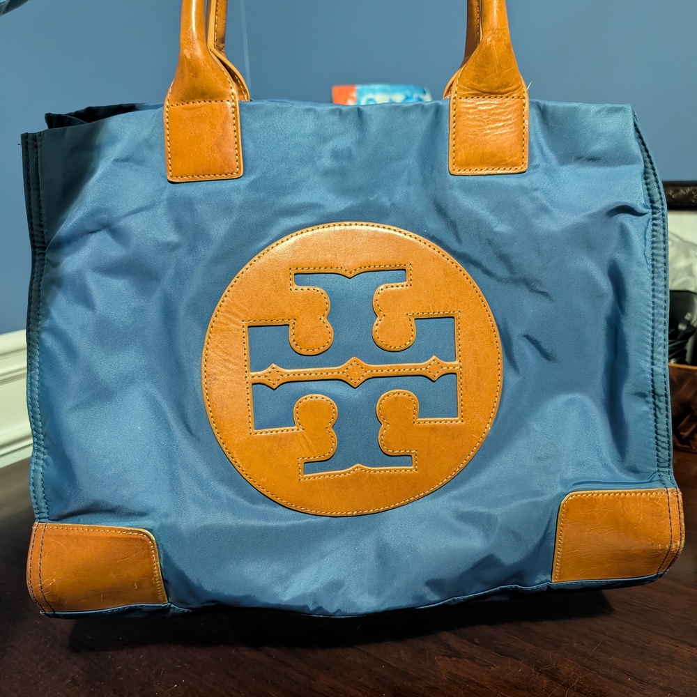 Tory Burch Blue and Tan Tote Bag